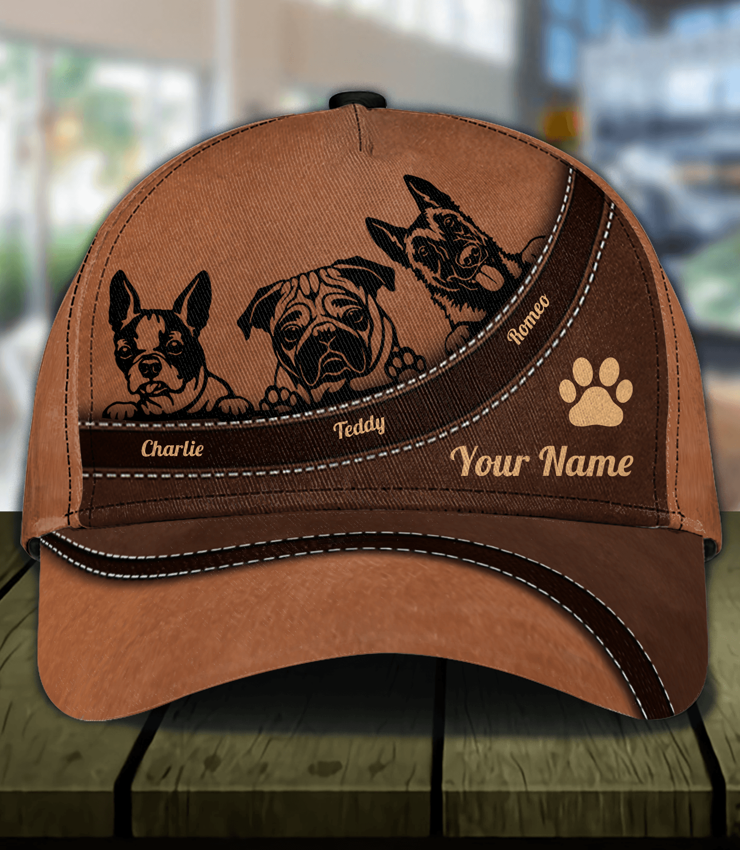 Dogs With Leather Pattern Personalized Classic Cap, Personalized Gift for Dog Lovers, Dog Dad, Dog Mom Trucker Hats Custom Hats Gifts For Men & Women