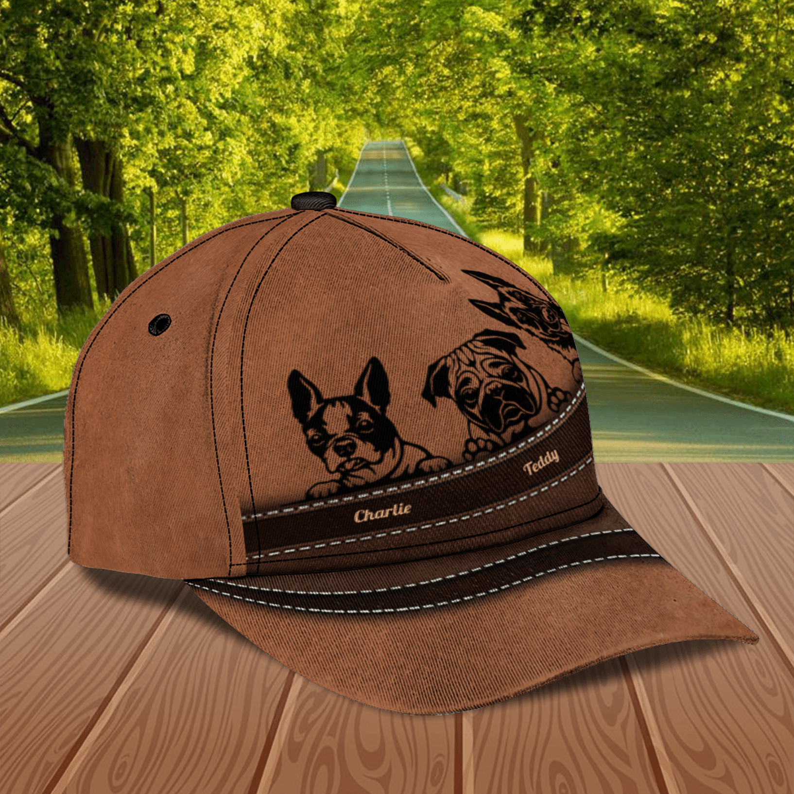 Dogs With Leather Pattern Personalized Classic Cap, Personalized Gift for Dog Lovers, Dog Dad, Dog Mom Trucker Hats Custom Hats Gifts For Men & Women