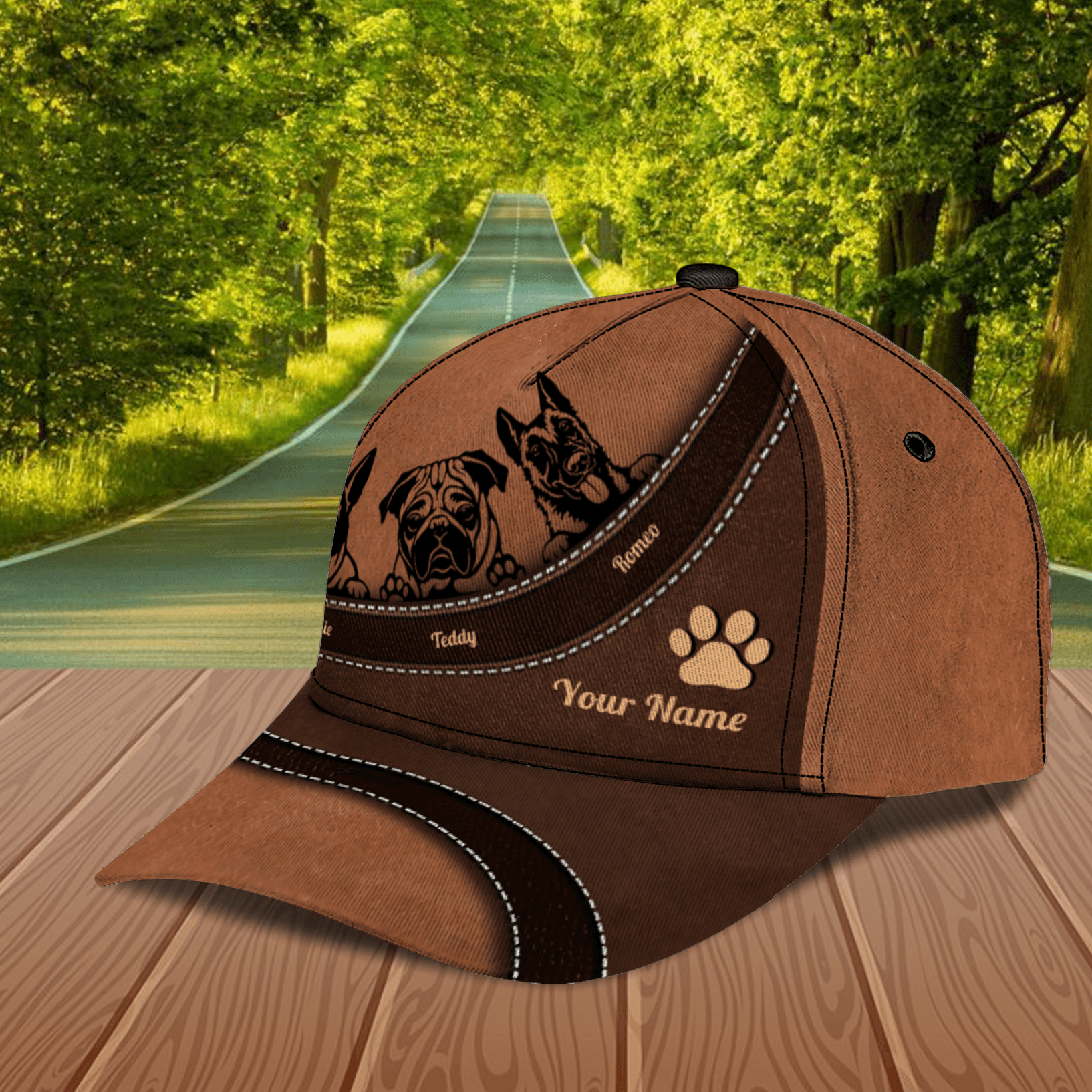 Dogs With Leather Pattern Personalized Classic Cap, Personalized Gift for Dog Lovers, Dog Dad, Dog Mom Trucker Hats Custom Hats Gifts For Men & Women