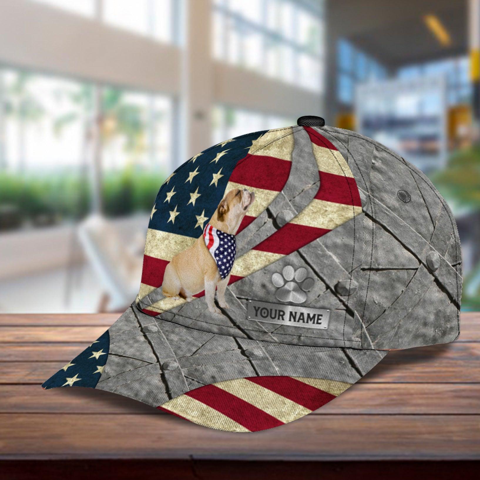 Dogs With USA Flag Background Personalized Classic Cap, Personalized Gift for Dog Lovers, Dog Dad, Dog Mom Trucker Hats Custom Hats Gifts For Men & Women