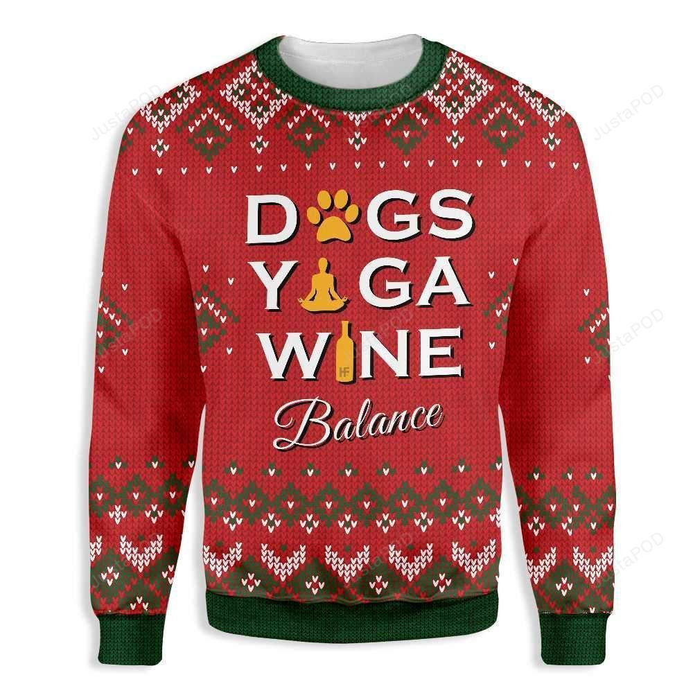 Dogs Yoga Wine Ugly Christmas Sweater Adult 3D Funny Matching for family
