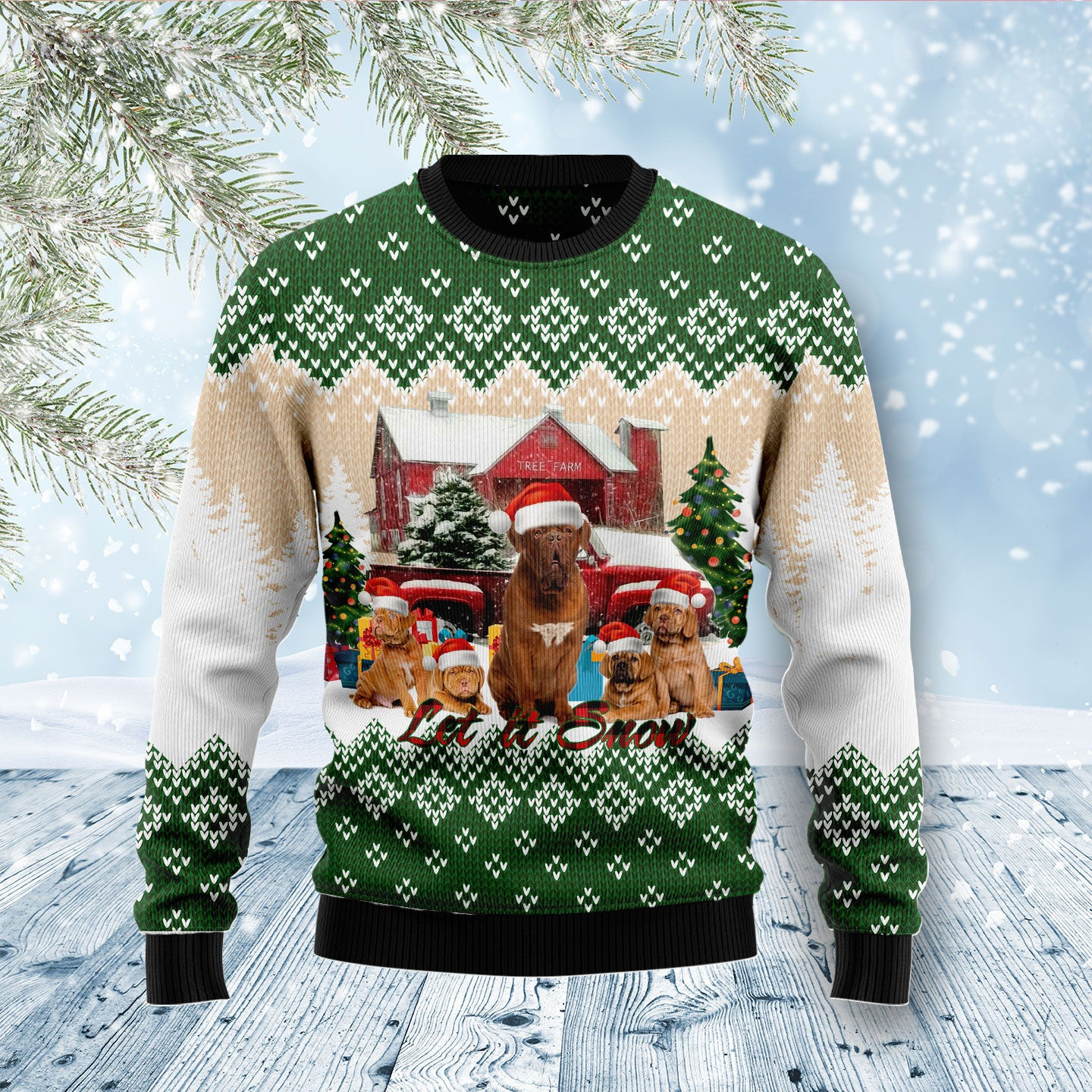 Doguede Bordeaux Let It Snow Ugly Christmas Sweater