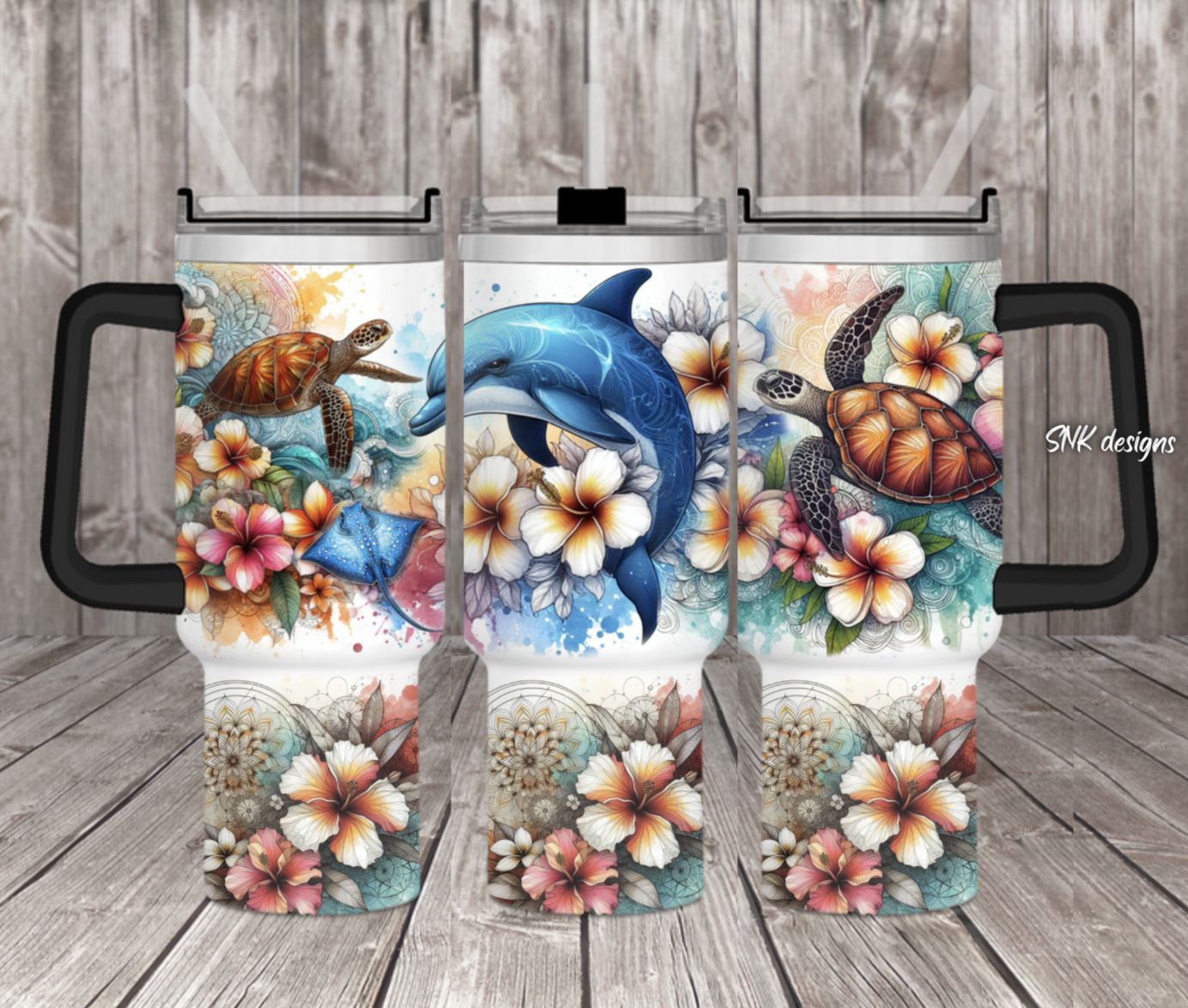 Dolphin Hibiscus Flowers +Custom Stanley Cup 40 oz 30 oz Tumbler With HandleTVC2301706