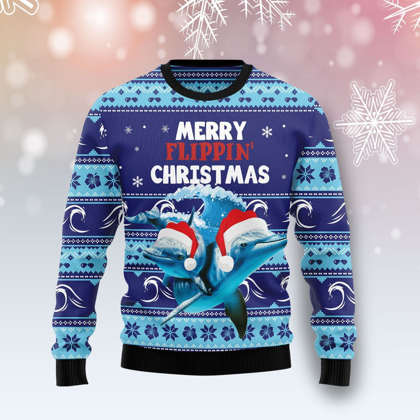 Dolphin Merry Flippin' Christmas Ugly Christmas Sweater Adult 3D Funny Matching for family