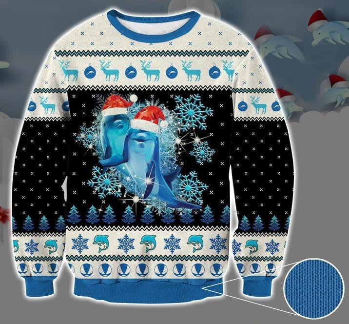 Dolphin Snowflake Ugly Christmas Sweater Adult 3D Funny Matching for family