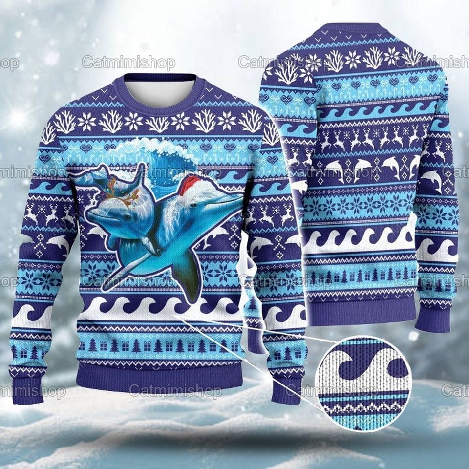 Dolphin Ugly Christmas Sweater - Festive Apparel for Dolphin Enthusiasts
