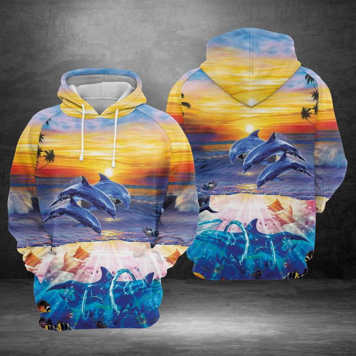 Dolphins Dance Under Sunset 3D All Over Print Hoodie, Zip Hoodie