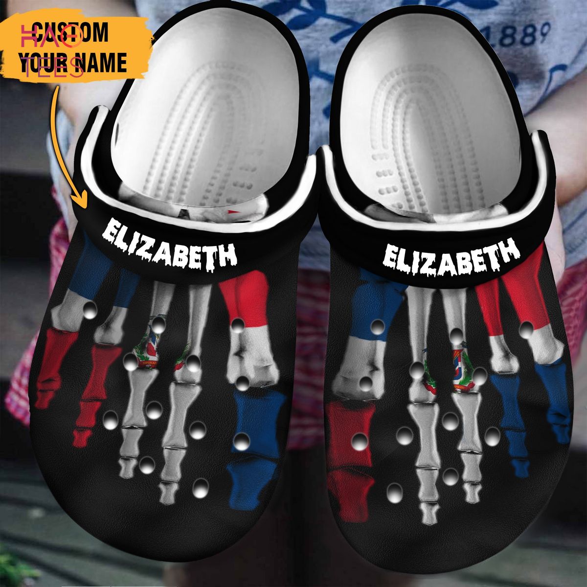 Dominican Flag Foot Bones Crocs Crocband Clogs Shoes Comfortable For Men Women and Kids