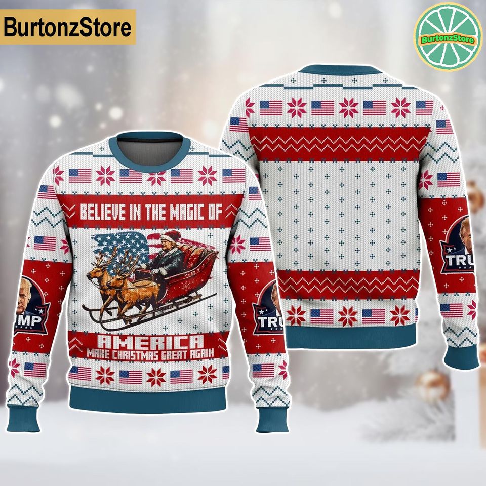 Donald Trump Ugly Christmas Sweater, Believe in The Magic Of America Sweater
