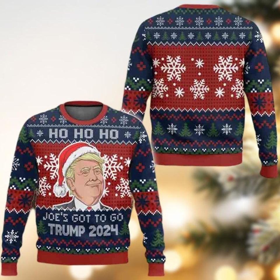 Donald Trump Ugly Christmas Sweater - Ho Ho Ho Joe's Got To Go Trump 2024