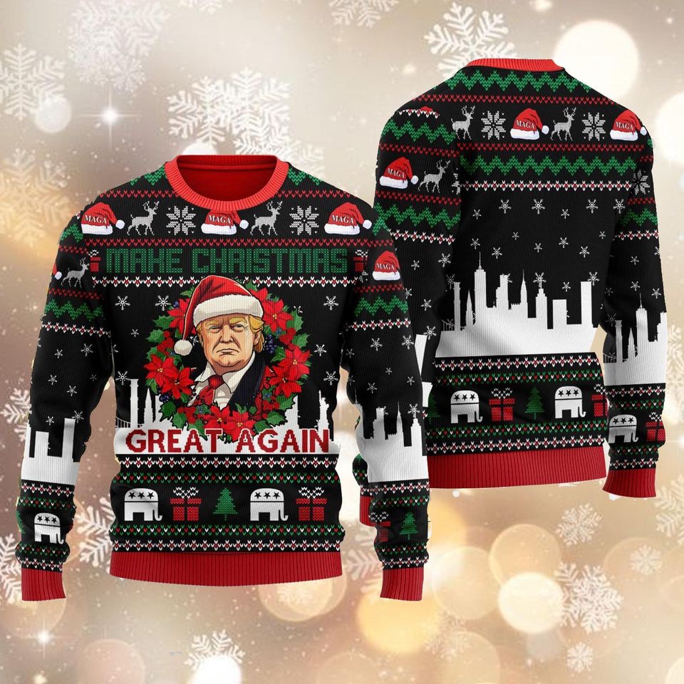 Donald Trump Ugly Christmas Sweaters, Make Christmas Great Again Donald Trump Santa Claus Ugly Sweatshirt