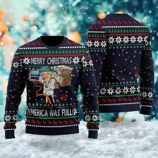 Donald Trump Ugly Xmas Sweater, Merry Christmas America Was Full Sweatshirt - Image 12