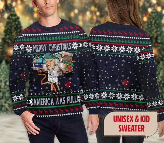 Donald Trump Ugly Xmas Sweater, Merry Christmas America Was Full Sweatshirt - Image 7