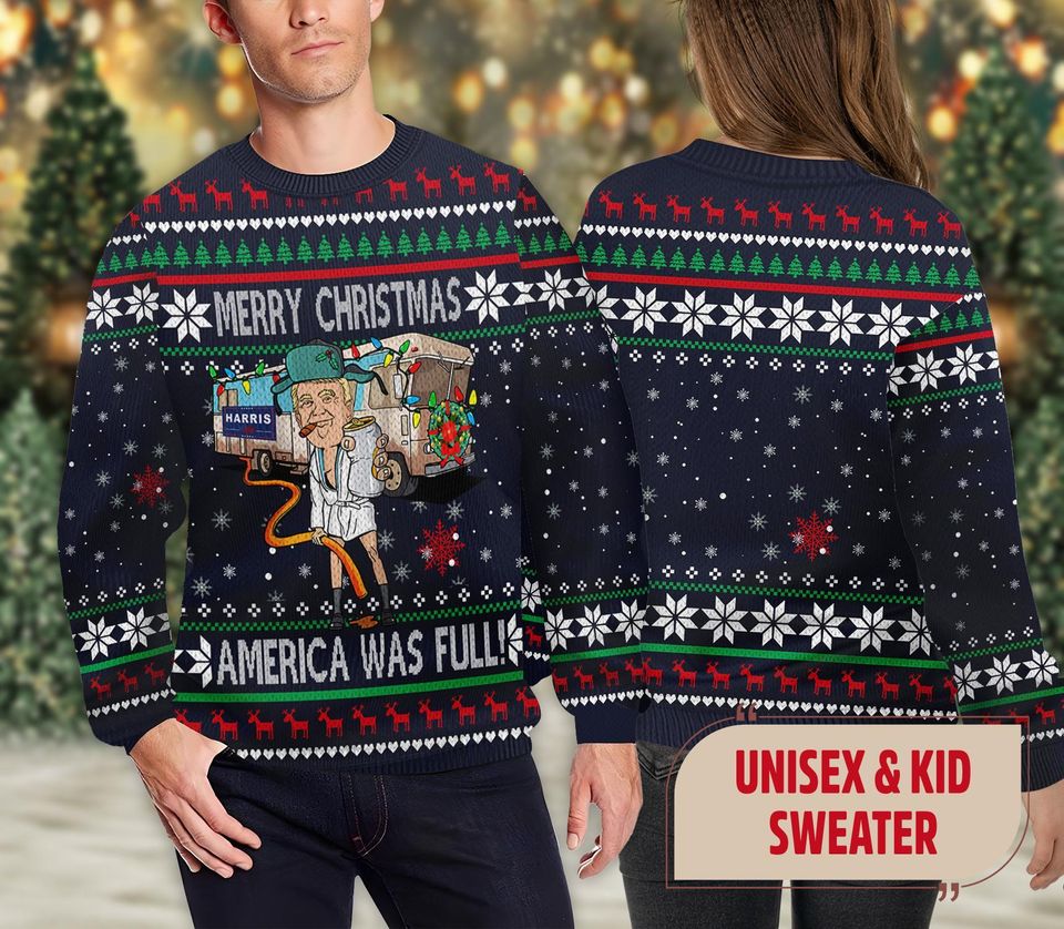 Donald Trump Ugly Xmas Sweater, Merry Christmas America Was Full  Sweatshirt