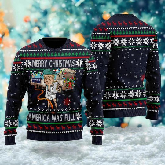Donald Trump Ugly Xmas Sweater, Merry Christmas America Was Full Sweatshirt - Image 10