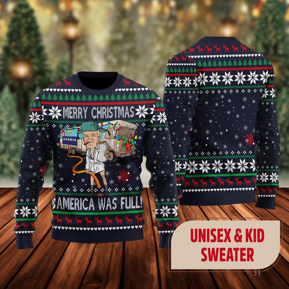 Donald Trump Ugly Xmas Sweater, Merry Christmas America Was Full Sweatshirt - Image 3