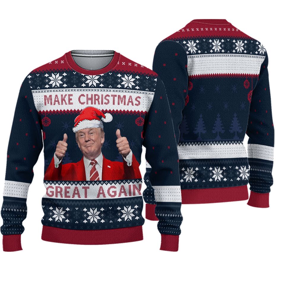Donald Trump Ugly Xmas Sweater, Trump Santa Hat Sweatshirt