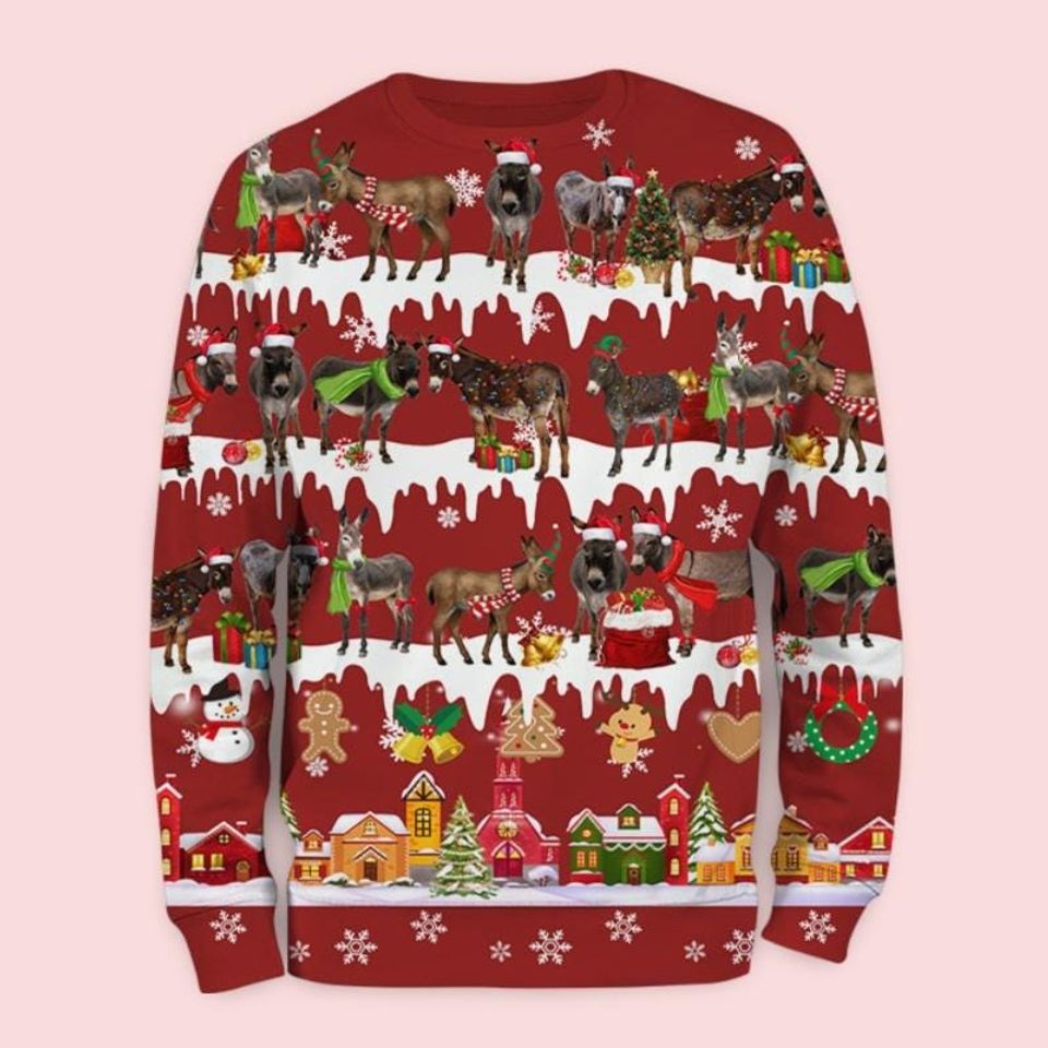 Donkey Christmas Ugly Sweatshirt, Xmas Gift - Image 3