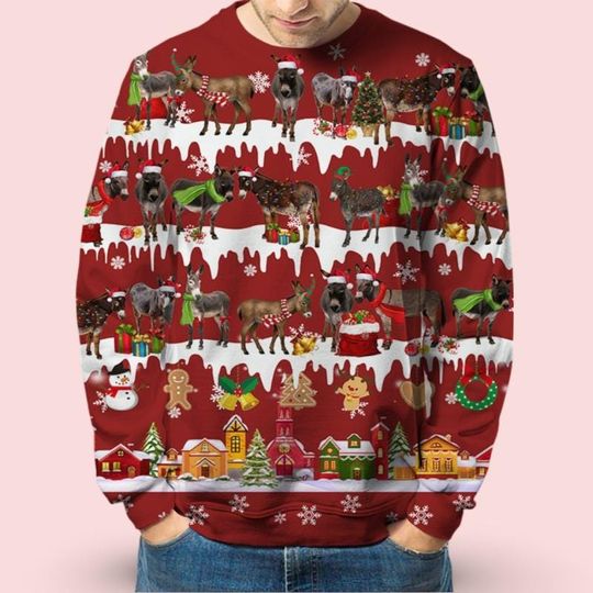 Donkey Christmas Ugly Sweatshirt, Xmas Gift - Image 7