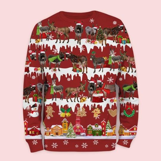 Donkey Christmas Ugly Sweatshirt, Xmas Gift - Image 8