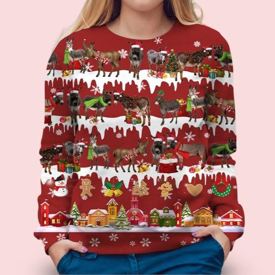 Donkey Christmas Ugly Sweatshirt, Xmas Gift - Image 9