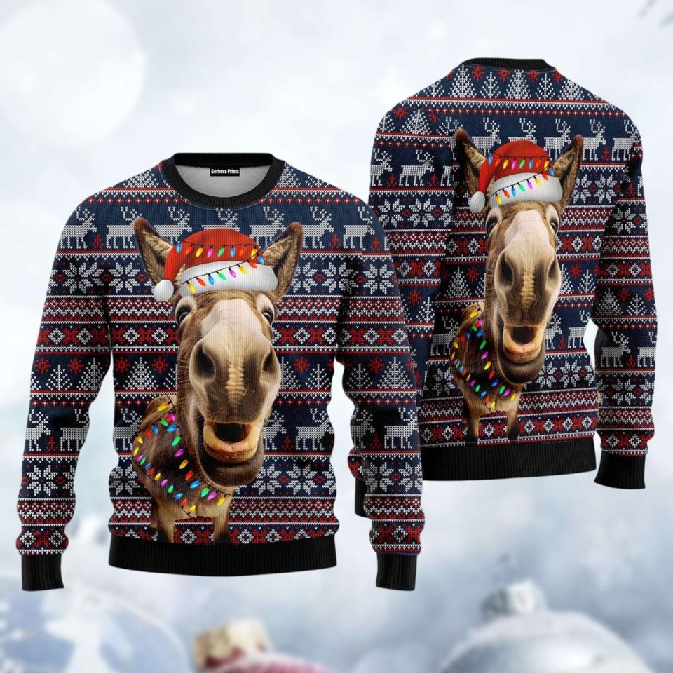 Donkey Funny Christmas Sweaters, Santa Doneky Ugly Xmas Sweater, Pet Lover Sweater