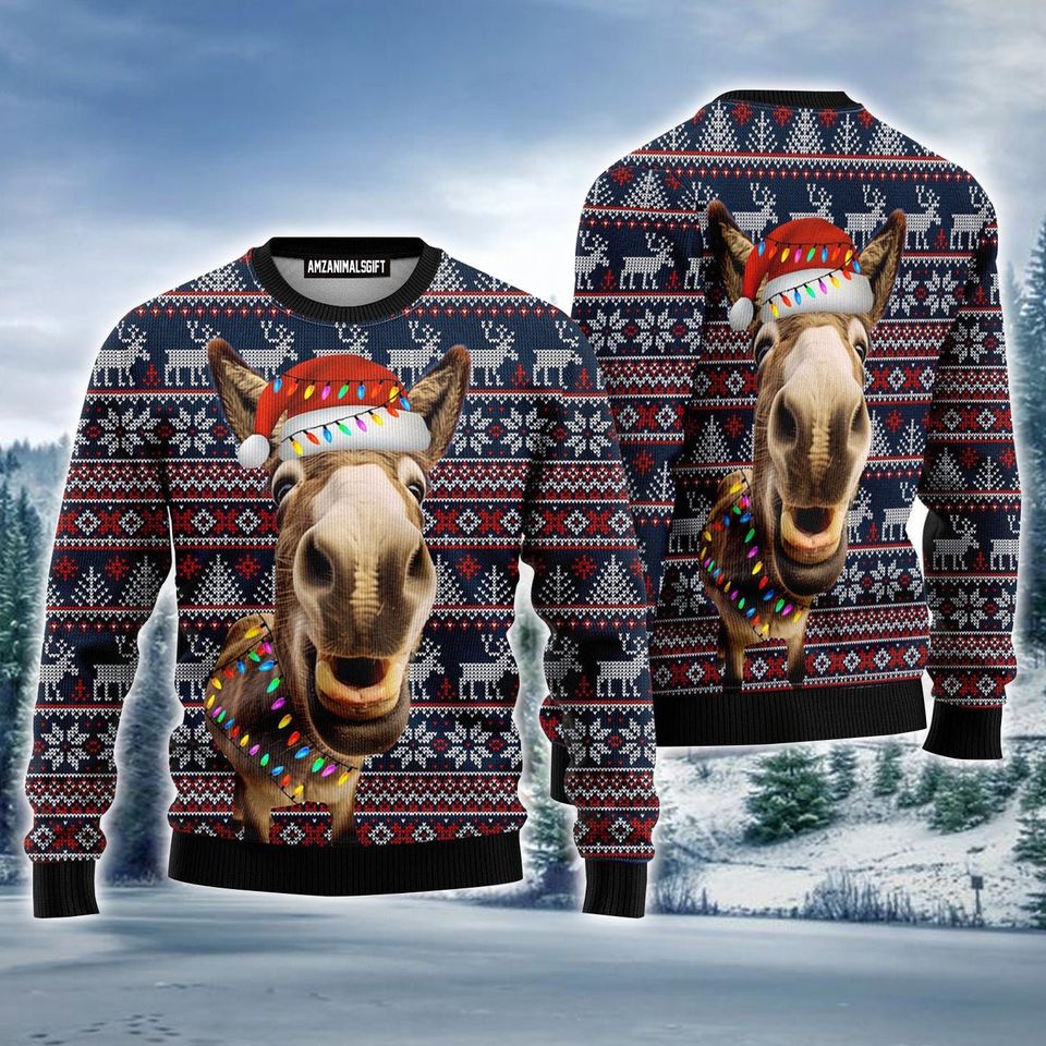 Donkey Funny Colorful Light Ugly Christmas Sweater