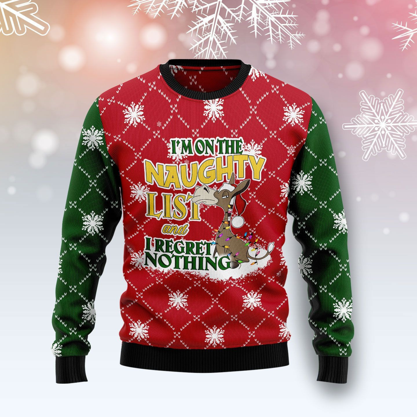 Donkey Naughty List Ugly Christmas Sweater Adult 3D Funny Matching for family