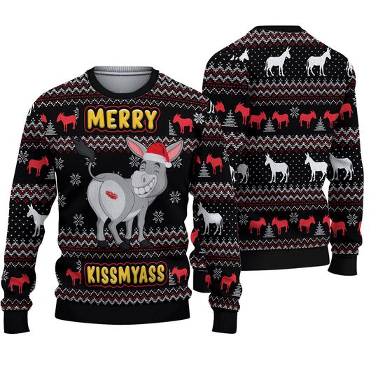 Donkeys Merry Kissmyass Ugly Christmas Sweater - Image 2