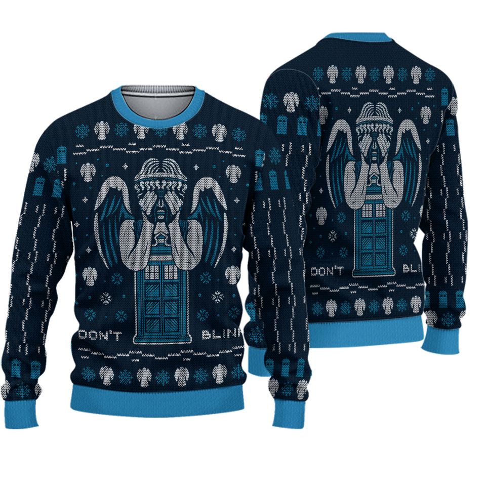 Dont Blink Doctor Who Ugly Sweater, Tardis Police Box Xmas Sweater