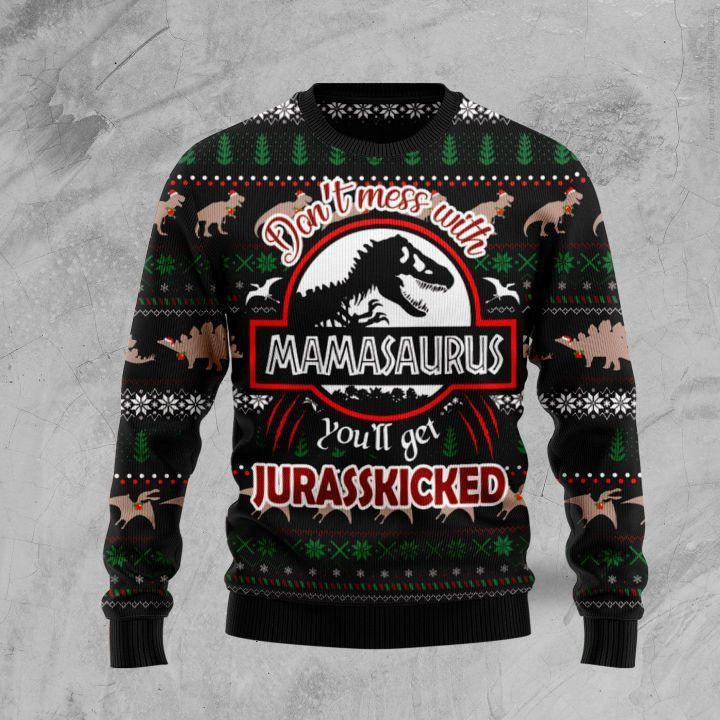 Dont Russ With Mamasaurus Ugly Christmas Sweater Adult 3D Funny Matching for family