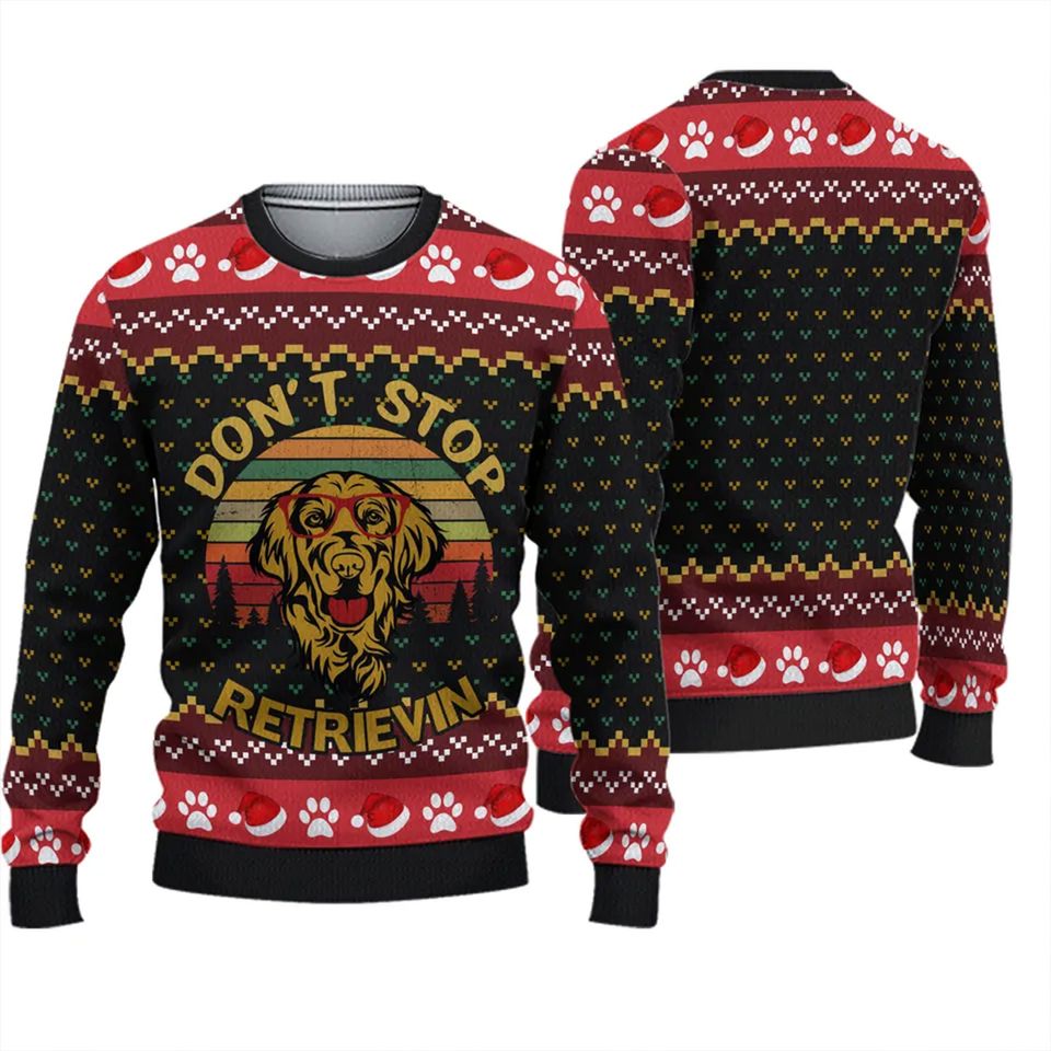 Dont Stop Retrievin Golden Retriever Ugly Knitted Christmas 3D Sweater