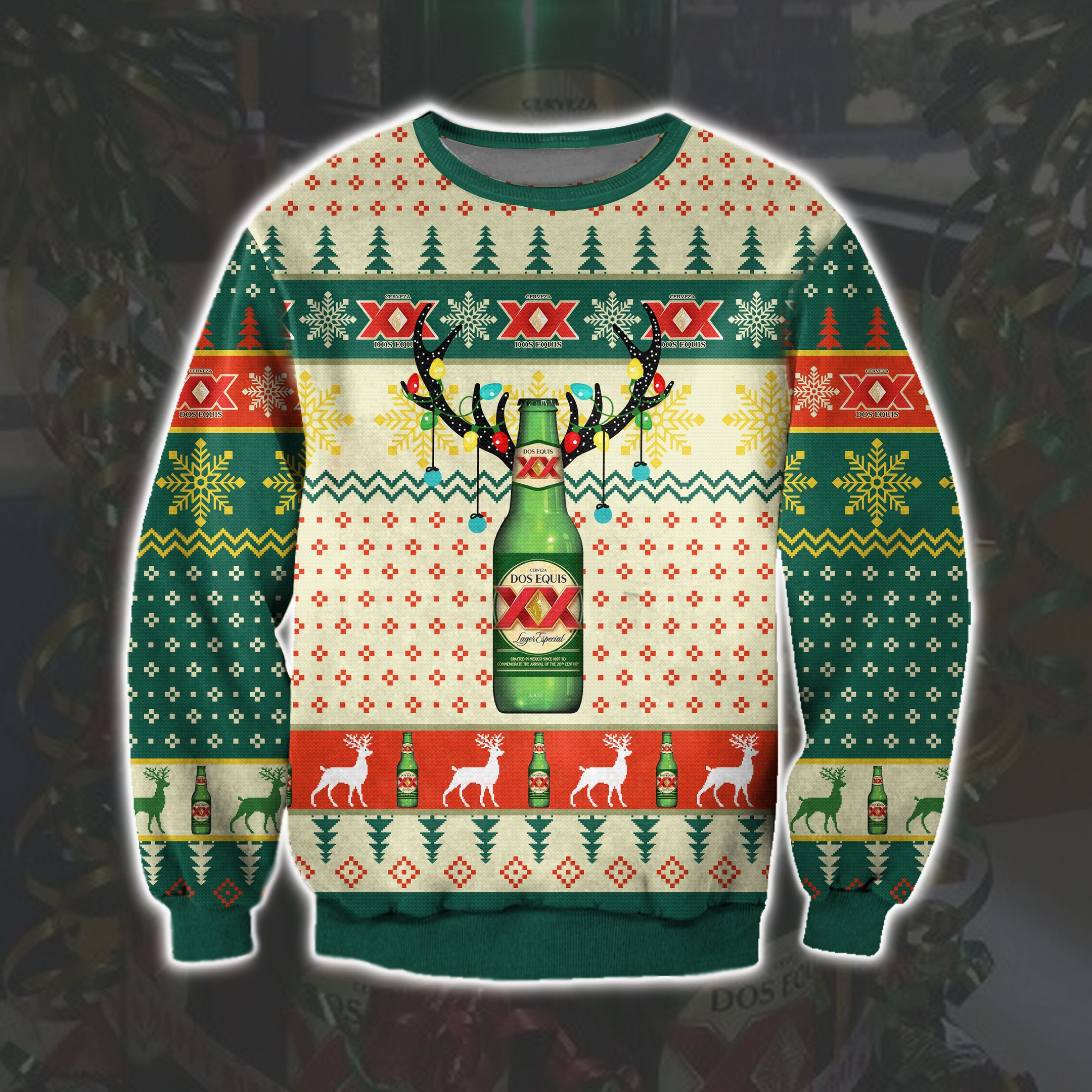 Dos Equis Beer Christmas Knitting Pattern 3D Print Ugly Christmas Sweater Adult 3D Funny Matching for family