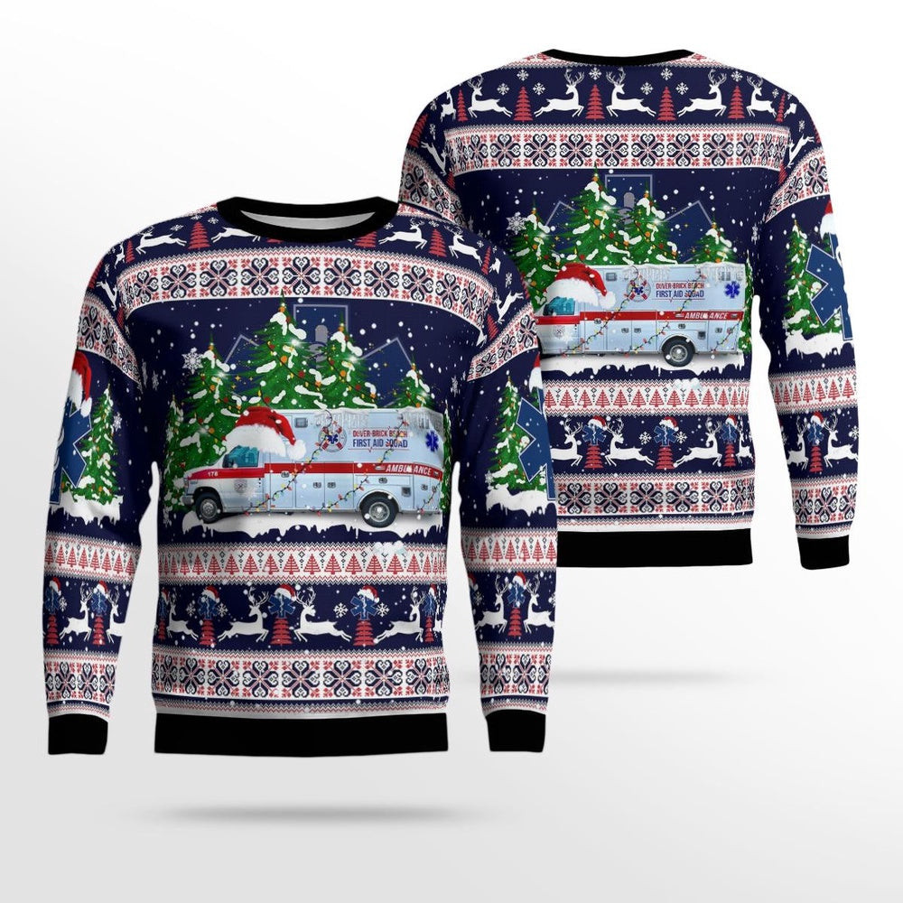 Dover Brick Beach First Aid Squad Dover Beaches North New Jersey Christmas AOP Ugly Sweater Xmas Unisex Sweater Christmas Gifts For Men Women