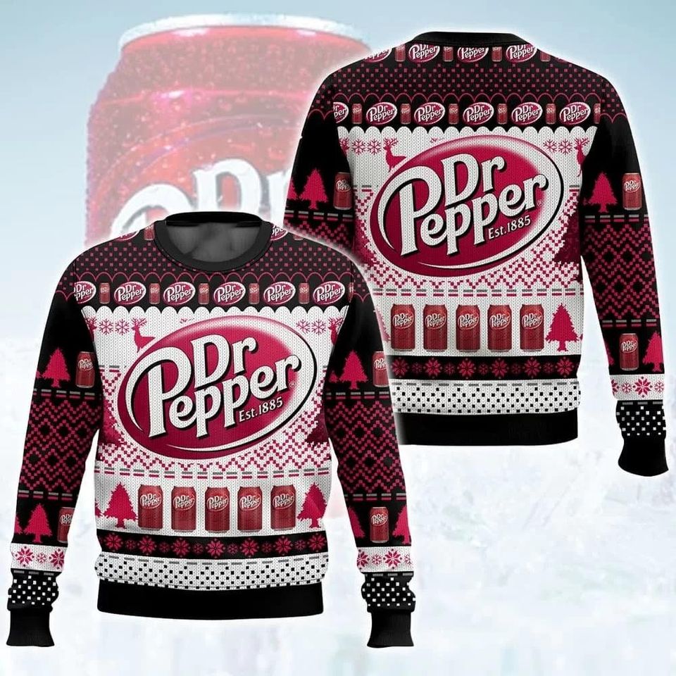 Dr Pepper Christmas Ugly Sweater - Fun Festive Design