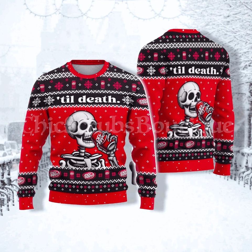 Dr Pepper Skull Christmas Ugly Sweater, 3D Holiday Sweatshirt
