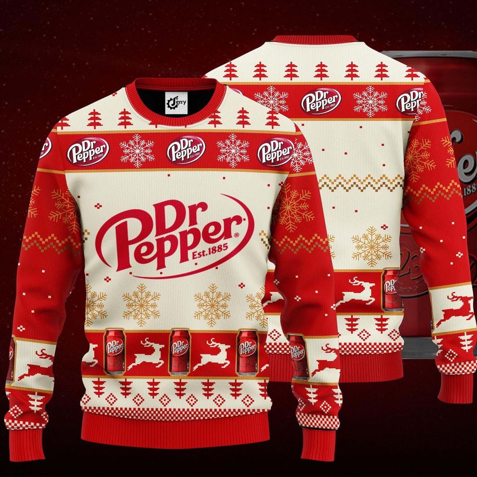 Dr Pepper Ugly Christmas Sweater - Holiday Drinking Sweater for Men