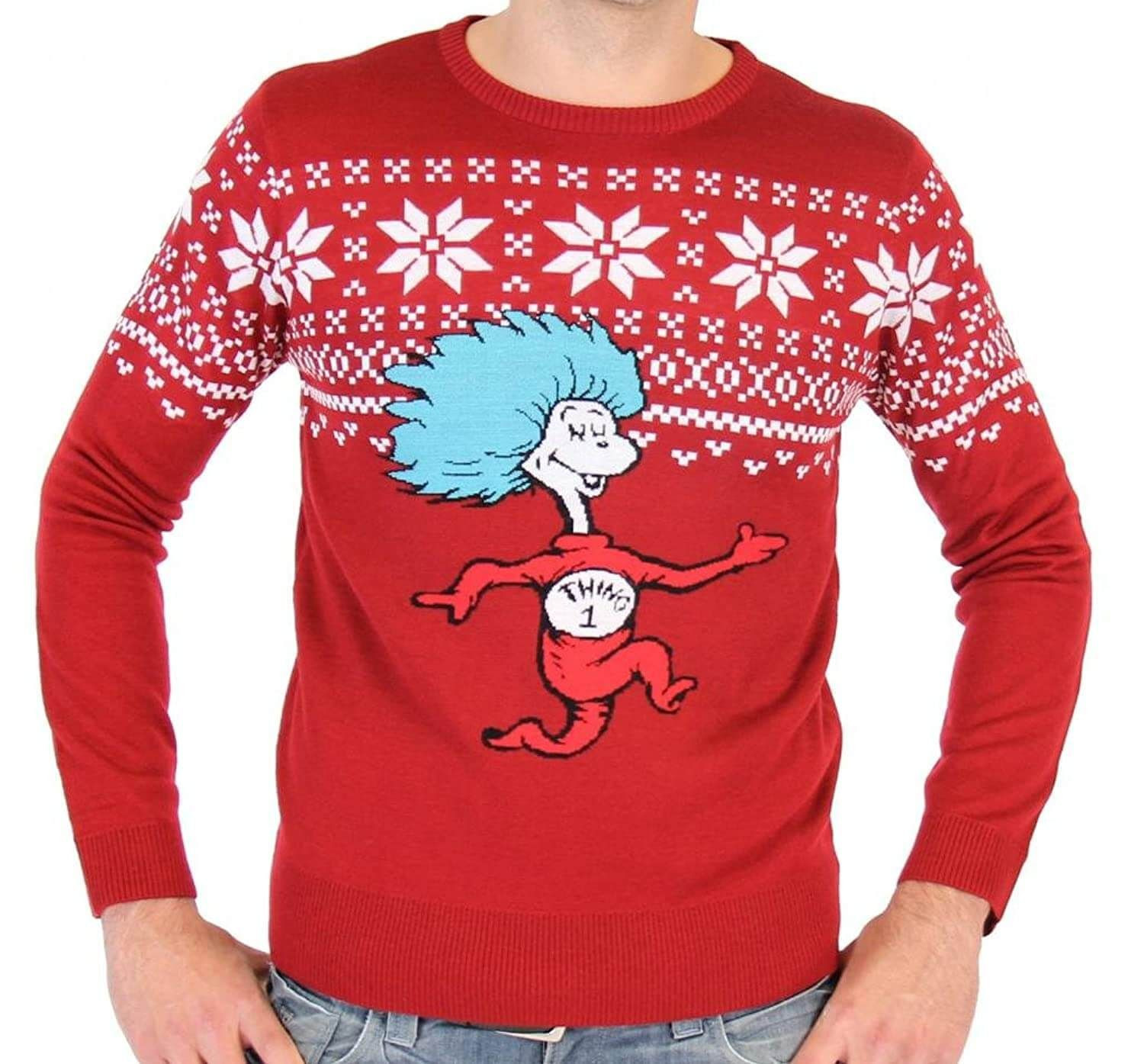 Dr Seuss Thing 1 For Unisex Ugly Christmas Sweater Adult 3D Funny Matching for family