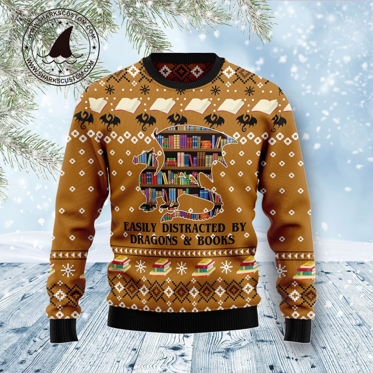 Dragon And Book Ugly Christmas Sweater Adult 3D Funny Matching for family
