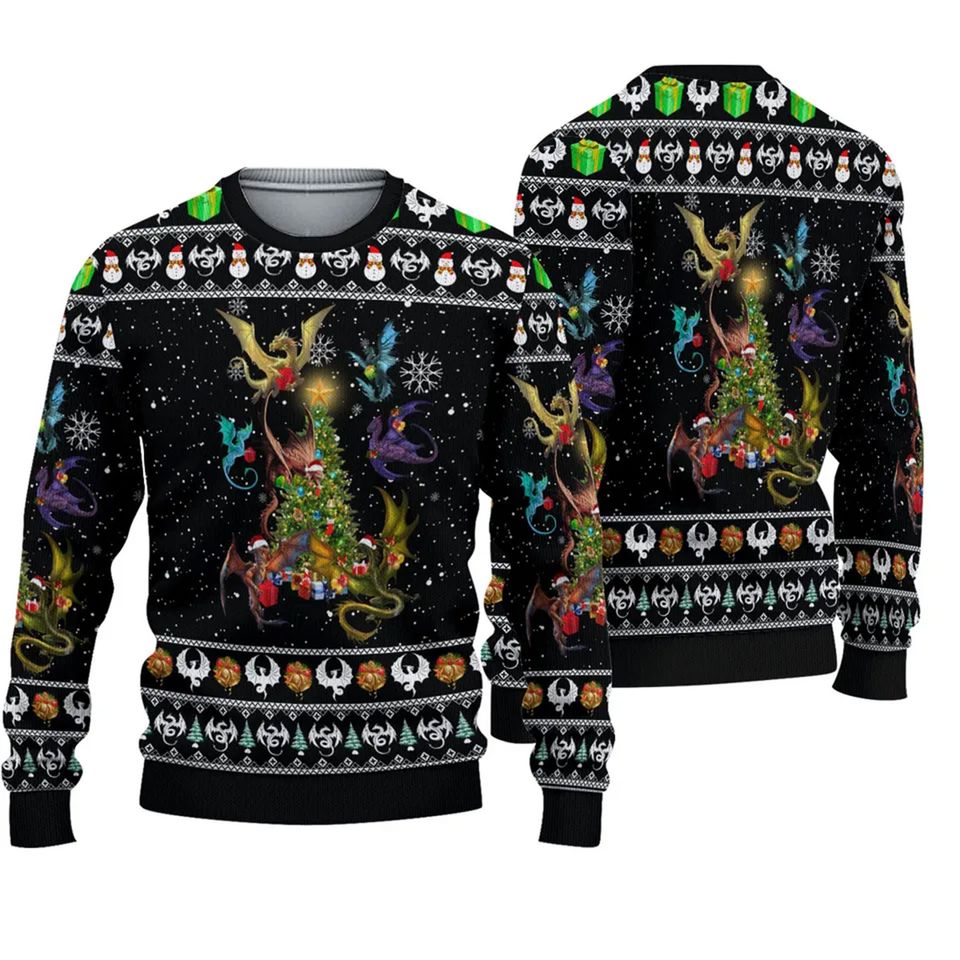 Dragon And Christmas Tree Ugly Sweater