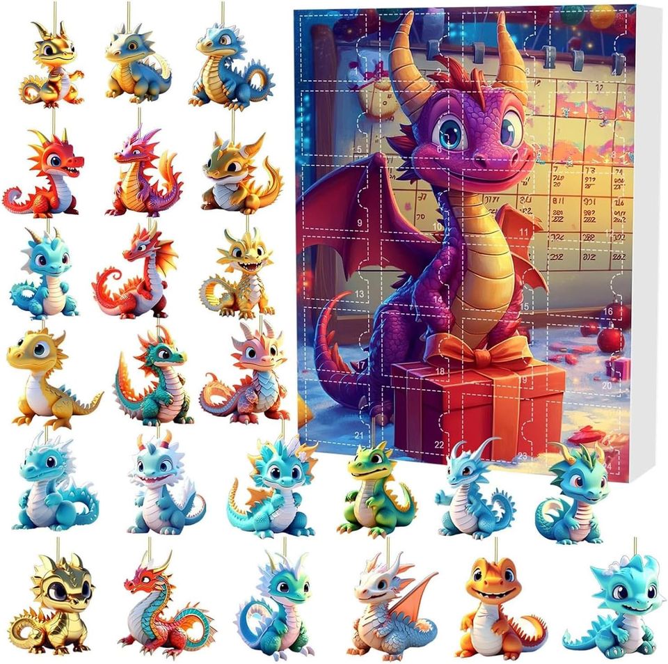 Dragon Baby Acrylic Ornaments Advent Calendars 24 Days Christmas Countdown Calendars Surprise Boxes Sets, Christmas Tree Decor