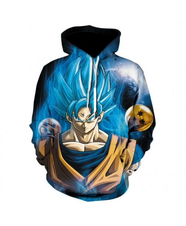 Dragon Ball Outbreak Goku Transformation Blue Hair Long Outerwear New 3D All Over Print Hoodie, Zip Hoodie