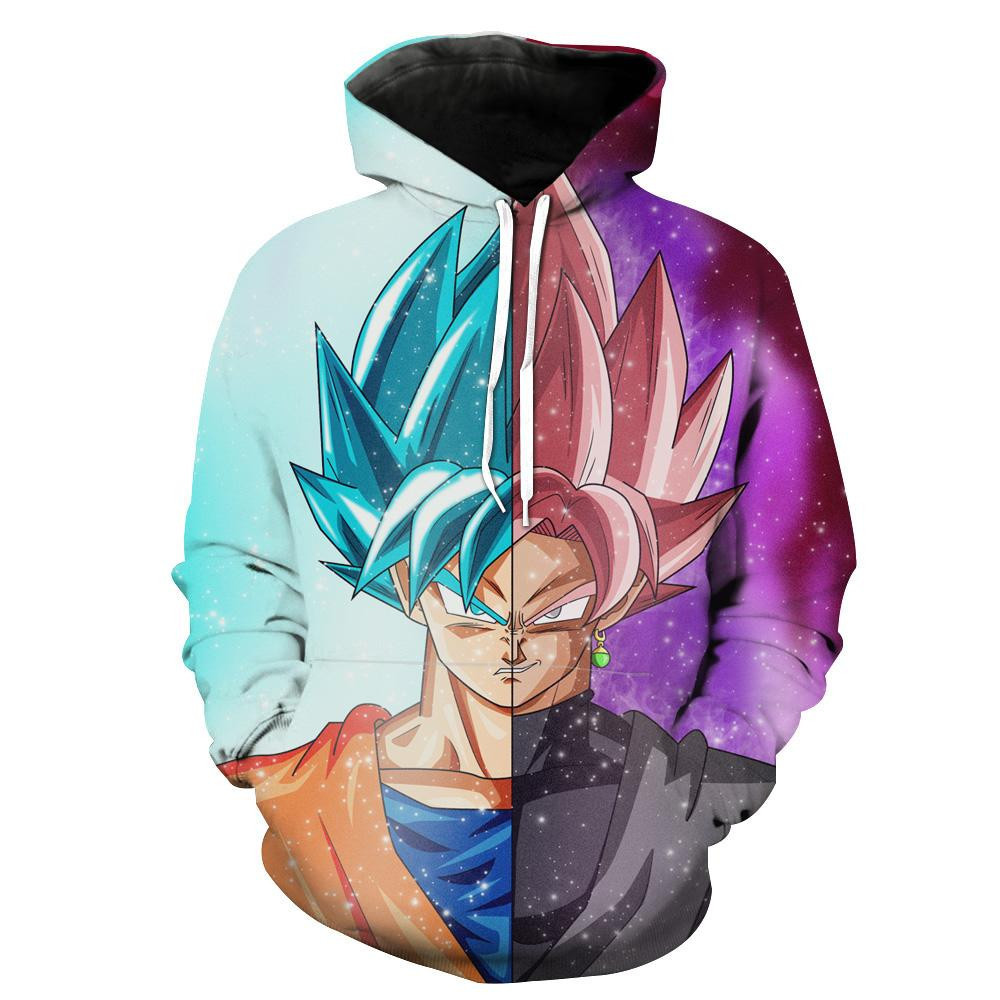 Dragon Ball Super Half Rose Goku Black And Goku Blue 3D All Over Print Hoodie, Zip Hoodie