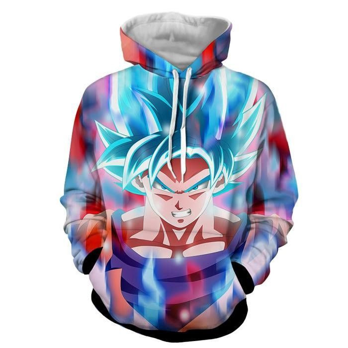 Dragon Ball Super Strong Mighty Son Goku Red Blue Aura 3D All Over Print Hoodie, Zip Hoodie