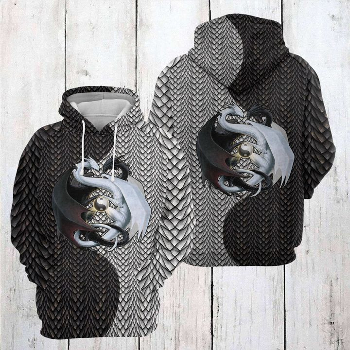 Dragon Black And White 3D All Over Print Hoodie, Zip Hoodie