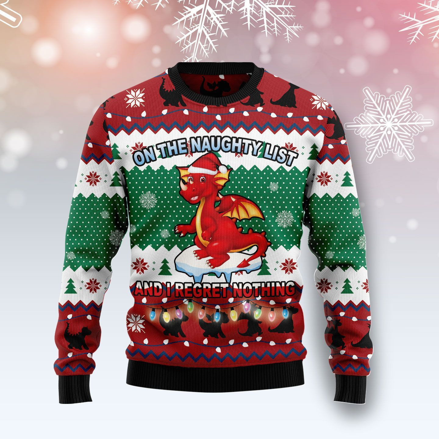 Dragon Christmas Naughty List Ugly Christmas Sweater Adult 3D Funny Matching for family