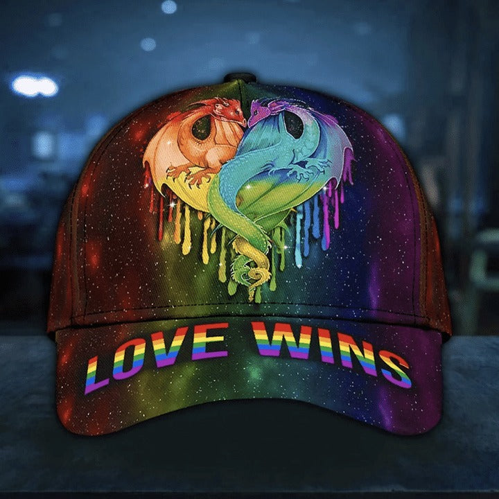 Dragon Couple Love Wins Lgbt Printing Baseball Cap Hat, Pride Classic Cap Gift For Pride Month Trucker Hats Custom Hats Gifts For Men & Women