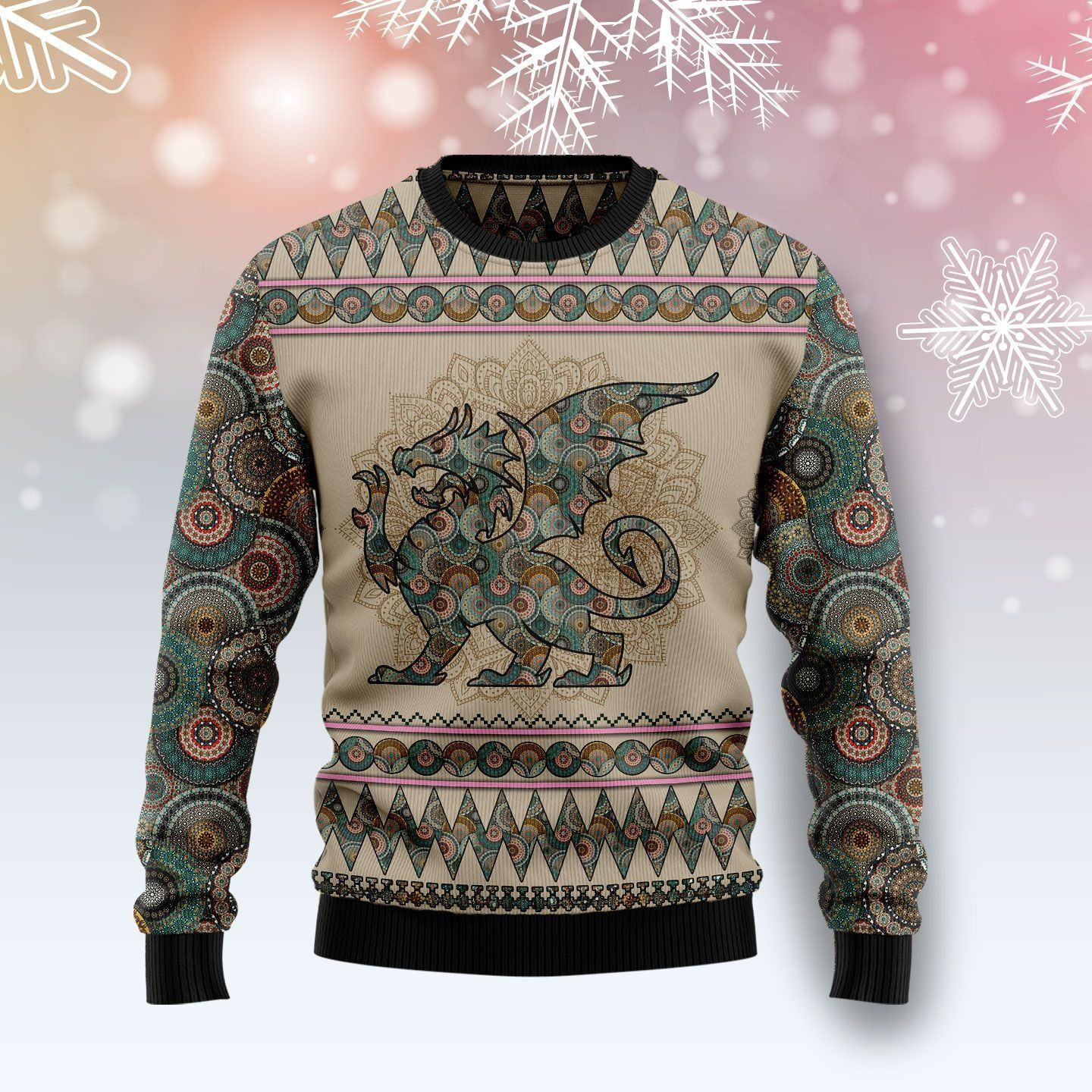 Dragon Mandala Ugly Christmas Sweater Adult 3D Funny Matching for family