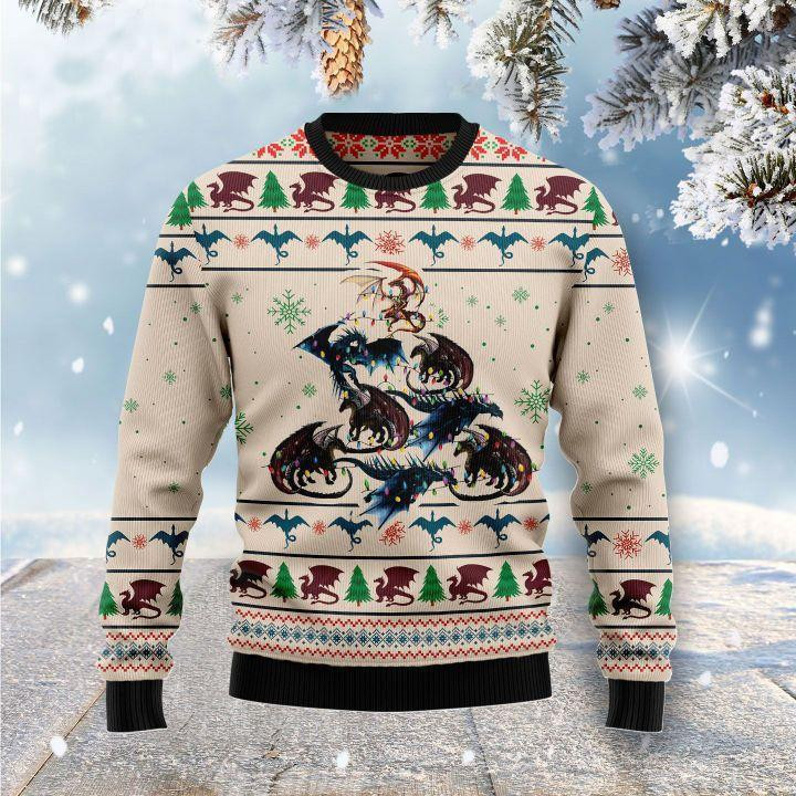 Dragon Tree Ugly Christmas Sweater Adult 3D Funny Matching for family