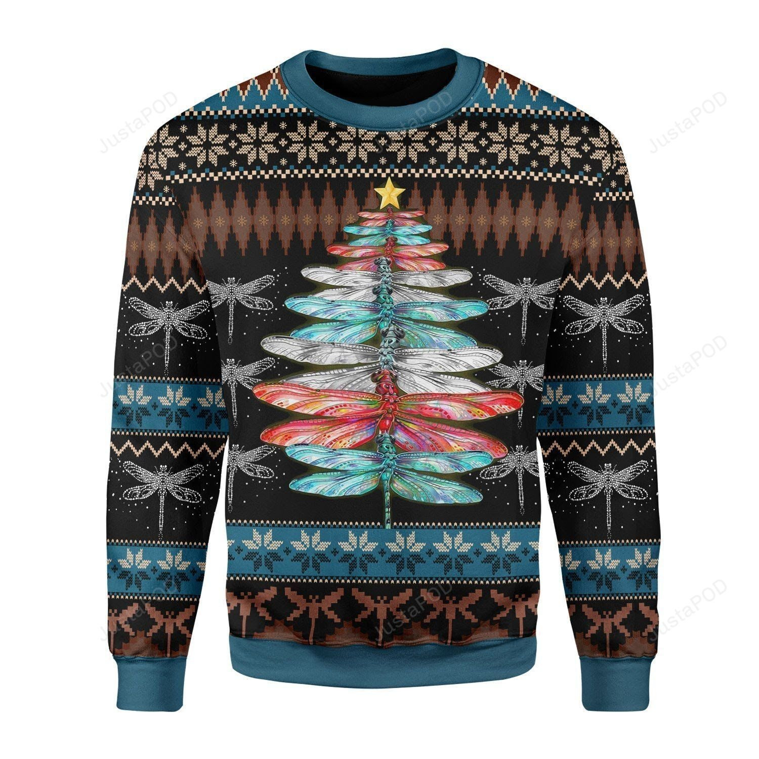 Dragonfly Christmas Tree Ugly Christmas Sweater Adult 3D Funny Matching for family
